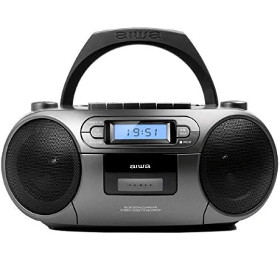 Abbildung von Aiwa BBTC 550BK Tragbares Radio mit CD, Bluetooth und USB, Cassettes Recorder Farbe: Metallic Grau