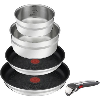 Abbildung von Tefal Pfannen Set &quot;Jamie Oliver Ingenio G6&quot;, Edelstahl, (Set, 5 tlg., Bratpfanne 24/28 cm, Kasserollen 16/20 1 abnehmbarer Griff), Thermo Signal, sichere Antihaftversiegelung, alle Herdarten, Induktion