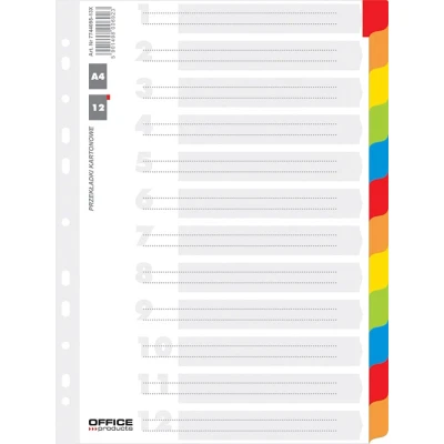 Abbildung von Office Products Trennblätter Karton Register 12 teilig/ + 1 Blatt Laminirten Farbigen Taben/Deckblatt mit Zahlenaufdruck/für DIN A4/ 11 fach gelocht/für die Ordner Organisation im Büro