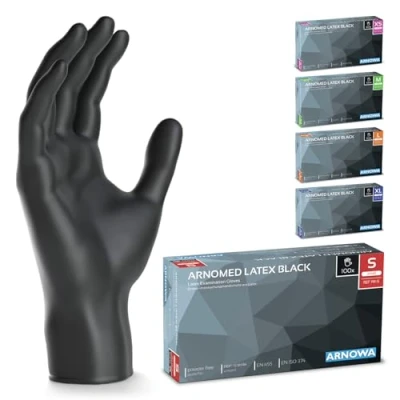 Abbildung von 500x ARNOMED Einweghandschuhe S, Latexhandschuhe Schwarz (5x100 Stk) puderfrei, Handschuhe Latex Einweg, Putzhandschuhe, Handschuhe, Einmal /Einweg XS, M, L &amp; XL