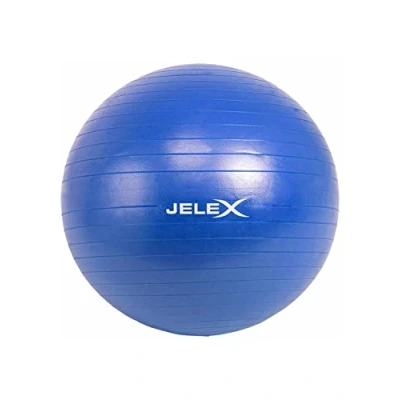 Abbildung von JELEX Fitness Yogaball, Gymnastikball mit 65 cm Durchmesser, inkl. Luftpumpe. Für Gleichgewichtstraining und zur Stärkung von Rücken, Rumpf Bauch. Unisex. In Schwarz, Lila Blau (Blau)