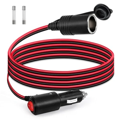 Abbildung von GUNGY 2 Meter KFZ Verlängerungskabel Zigarettenanzünder Buchse Stecker Verlängerung 16AWG Kabel Wasserdicht mit Schalter und 15A Sicherung für 12V/24V Strom Steckdose LKW Camping Wohnmobil