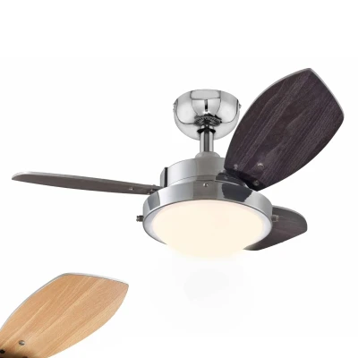 Abbildung von Westinghouse Lighting 76 cm Deckenventilator Wengue 78762 mit Einzelleuchte und drei Flügeln, Ausführung in Chrom Opalmilchglas