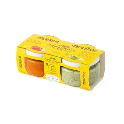 Abbildung von Argodey Fortaleza Pack Mojo Rojo und Verde Kanarische Soße (2 x 120g) 2 Einzelgläser, Geschenkverpackung, Perfekte Vielseitige Sauce zum Bestreichen von Brot, Toast, Arepas, Kartoffeln.