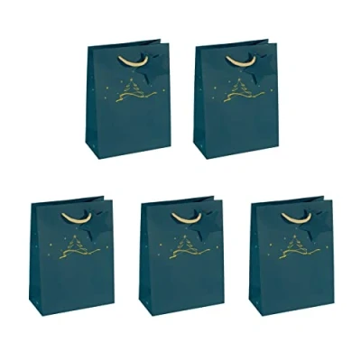 Abbildung von SIGEL GT035/5 mittelgroße Papier Geschenktüten 5er Set 23 x 17 cm petrolblau Weihnachten &quot;Christmas tree&quot;