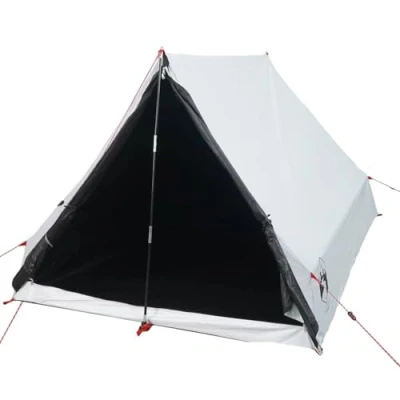 Abbildung von vidaXL Camping Keilzelt 2 Personen, Campingzelt mit Steckverbindungssystem, Trekkingzelt Glasfaserstangen, Zelt A Rahmen, Weiß Verdunkelt 185T Polyester