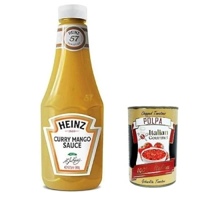 Abbildung von 3x Heinz Curry Mango, Squeezeflasche, Sauce Flasche 875 ml + italian Gourmet polpa 400g