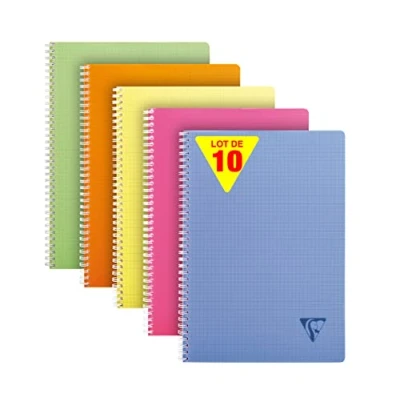 Abbildung von Clairefontaine 328125C Packung mit 10 Doppelspiralbücher Linicolor Fresh DIN A4, 50 Blatt kariert, 90g, farbig sortiert, 1 Pack