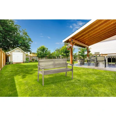 Abbildung von greemotion 128650 Gartenbank Maui Holzbank mit Rückenlehne Friesenbank wetterfest zum draußen Sitzen aus FSC Akazienholz, Grau, 11.5 x 6 1.4 cm, 2 Sitzer