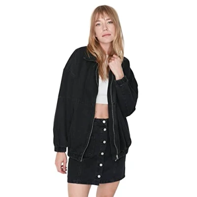 Abbildung von Trendyol Women&#039;s Damen Regular Basic Plain Denim Jacke Coat, Black, S