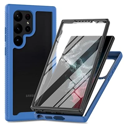 Abbildung von XINNI Hülle für Samsung Galaxy S24 Ultra 5G, 360 Grad Stoßfeste Schutzhülle mit Integriertem Bildschirmschutz, Robuster Bumper Outdoor Full Body Case, Dunkelblau