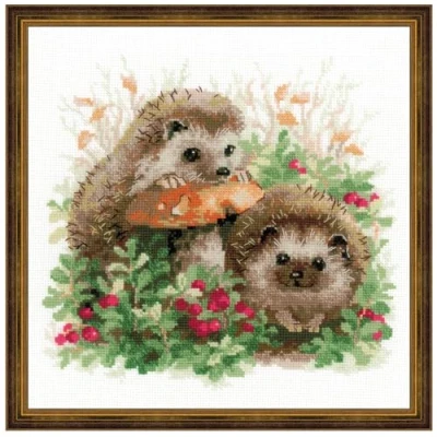 Abbildung von Riolis Igel in Lingonberries Kreuzstich Bild für die Home, Mehrfarbig, 25cm x