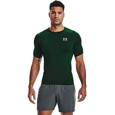 Abbildung von Under Armour Herren HeatGear Compression Short Sleeve T Shirt Kurzärmelig, Forest Green (301) / Weiß, S
