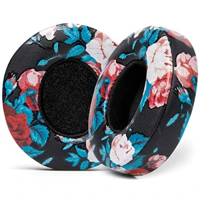 Abbildung von WC Extra Dicke Ersatz Ohrpolster für Beats Solo 2 &amp; 3 Wireless On Ear Kopfhörer von Wicked Cushions Weiches Leder, luxuriöser Memory Schaum, starker Klebstoff Floral Black