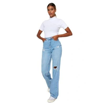 Abbildung von Trendyol Women&#039;s Herren Hoher Bund Weites Bein der 90er Jeans, Light Blue, 32