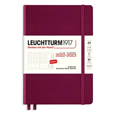 Abbildung von LEUCHTTURM1917 366027 Akademischer Wochenplaner Medium (A5) 2023, 18 Monate, Port Red, Englisch