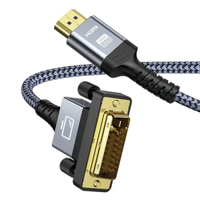 Abbildung von SNOWKIDS HDMI auf DVI Adapter Kabel 1.8m, Adapterkabel (Neuester Standard) mit 1080P Highspeed Full HD 24+1 bidirektional Konverter unterstützt 3D,DVI D