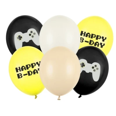 Abbildung von partydeco Latexballon, Luftballons Happy Birthday Gamer 30cm Schwarz / Gelb 6er Set
