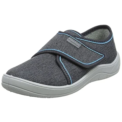 Abbildung von Fischer Markenschuh Tim Hausschuh aus Jeansstoff, mit Baumwoll Frotteefutter, gepolstertes Fußbett