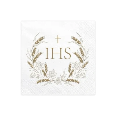 Abbildung von partydeco Papierserviette, Servietten Papier 33x33cm 3 lagig IHS Motiv 12 Stück Weiß / Gold