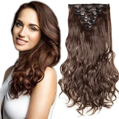 Abbildung von SEGO Clip in Extensions Haarverlängerung Haarteil 8 Tressen wie Echthaar gewellt Mittel braun 24&quot;(61cm)