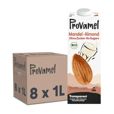 Abbildung von Provamel Organic Bio Mandeldrink Ohne Zucker, Pflanzlicher Drink, Vegan, Laktosefrei, Glutenfrei, UHT, 8x1 l (8er Pack)