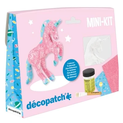 Abbildung von Decopatch Décopatch KIT009O Bastel Set Pappmaché Einhorn (ideal für Kinder, 3,5 x 19 13,5 cm) rosa, bunt