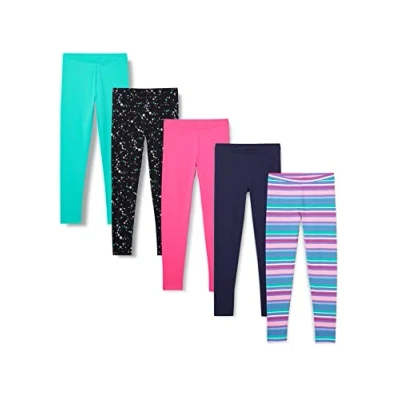 Abbildung von Amazon Essentials Mädchen Leggings, 5er Pack, Aquagrün/Marineblau/Rosa/Schwarz Sterne/Streifen, 4 Jahre