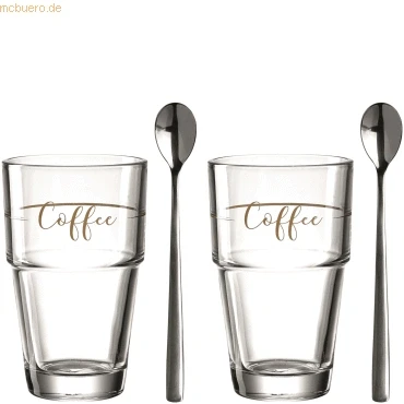 Abbildung von LEONARDO HOME Becher &#039;Coffee&#039; SOLO 2er Set 410 ml + 2 Löffel, 043477, Glas