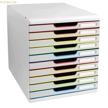 Abbildung von Exacompta 302913D Ablagebox Modulo mit 10 Schubladen für DIN A4+ Dokumente. Belastbare Schubladenbox hoher Kapazität mehr Platz auf dem Schreibtisch weiß/bunt