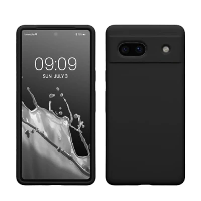 Abbildung von kwmobile Hülle kompatibel mit Google Pixel 7a Silikon Handy Case Handyhülle weiche Oberfläche kabelloses Laden Schwarz matt