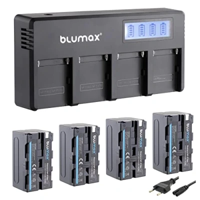 Abbildung von Blumax 4X Akku NP F750 / F570 5200mAh LG Zellen + LCD 4 Kanal Schnell Ladegerät kompatibel mit Sony F530 F550 für Blitzgeräte Videoleuchten Fieldmonitore