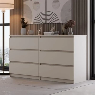 Abbildung von Home Collective Kommode Highboard Sideboard für Flur Schlafzimmer Wohnzimmer (Perfekt Wohnzimmer, oder Esszimmer), mit 6 Schubladen, Breite 140 cm Höhe 75, Beige