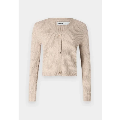 Abbildung von ONLY Onlkatia Cable V NECK Strickjacke, Damen, Größe: Large, Mocha meringue melange