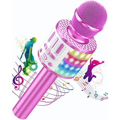 Abbildung von Karaoke Mikrofon, Drahtloses Bluetooth Mikrofon Kinder mit LED, Tragbares Maschine zum Singen, Mädchen Jungen Spielzeug Geschenke, KTV Lautsprecher Recorder für Smartphone PC