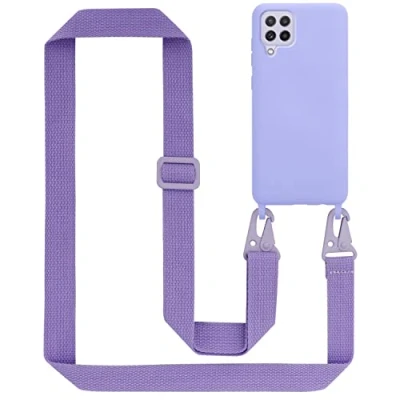 Abbildung von Cadorabo Handykette kompatibel mit Samsung Galaxy A22 4G M22 M32 Schutzhülle TPU Liquid Silikon Case Necklace verstellbarem Band Kordel Etui Hülle für in Lila