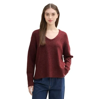 Abbildung von TOM Tailor Denim Relaxed MIT Vausschnitt Strickpullover, Damen, Größe: XL, Tawny port red melange