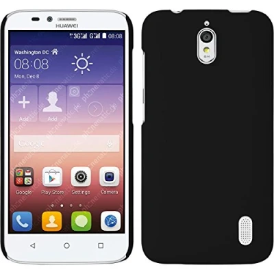 Abbildung von PhoneNatic case kompatibel mit Huawei Y625 Hülle schwarz gummiert Hard + 2 Schutzfolien