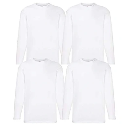 Abbildung von Fruit of the Loom 4 T Shirt Longsleeve M L XL XXL Langarm Verschiedene Farbsets auswählbar (L, Weiss + 1 HL Kauf Notizblock)