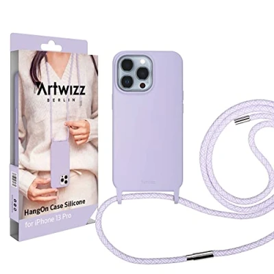 Abbildung von Artwizz HangOn Case kompatibel mit [iPhone 13 Pro] Elastische Schutzhülle aus Silikon als Handykette zum Umhängen Band Purple Sky