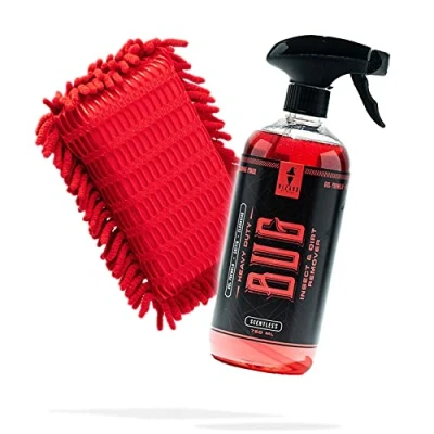 Abbildung von detailmate Set: Wizard of Gloss Bug Insektenentferner 0,75L + Insektenschwamm rot fürs Auto/Motorrad Insektenreiniger mit schonenden Chenille Lamellen