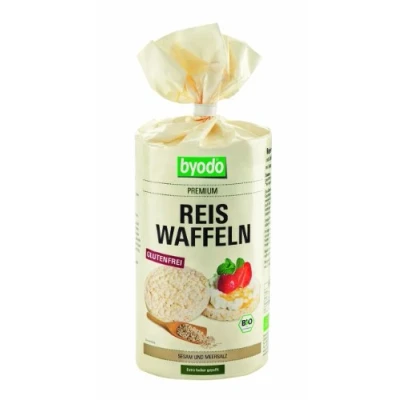 Abbildung von Bio Reiswaffeln mit Sesam 100g Byodo Vegan &amp; Glutenfrei Leicht nussiger Geschmack Lange Haltbarkeit durch Frische Folie 100% Zutaten aus Reis und