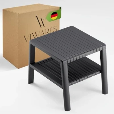 Abbildung von Viwares Kunststofftisch für Garten und Balkon Robuster, Leichter Wetterfester Terrassentisch Perfekt Innen Außenbereiche 54 x 43 43cm