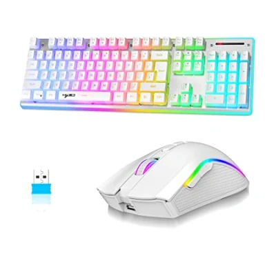 Abbildung von MAMBASNAKE L96 Kabellose Tastatur Und Maus Kombination, Wiederaufladbare 3000 mAh RGB in Voller Größe Mit Pudding Tastenkappen, Optische Mäuse 4800DPI, Mechanische Weiss