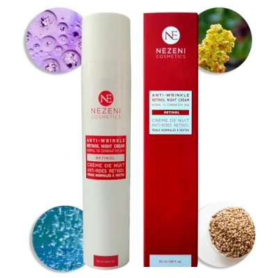 Abbildung von Nezeni Nachtcreme 0,3% REINES RETINOL Anti Falten Damen/Herren 27 Wirkstoffe Tiefenfaltenfüller mit Hyaluronsäure Straffende Creme für Gesicht, Hals und Dekolleté Normale, fettige Mischhaut