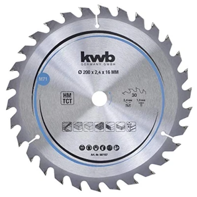 Abbildung von kwb Kreissägeblatt 200 x 16 mm Schneller Schnitt, Hartmetall Zähne, Geeignet für Weich und Hartholz, Tischlerplatten Spanplatten