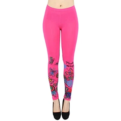 Abbildung von dy_mode Damen Sommer Bunte Leggings Treggings mit Blumenmuster Flower Print YLG045 049 (Pink YLG045)