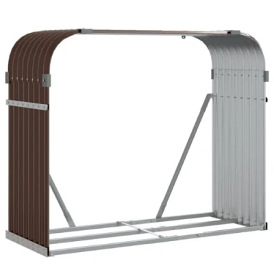 Abbildung von vidaXL Kaminholzunterstand, Kaminholzregal mit viel Stauraum, Feuerfest Brennholzregal Haken, Garten Holzlager Unterstand, Braun 120x45x100cm Verzinkter Stahl