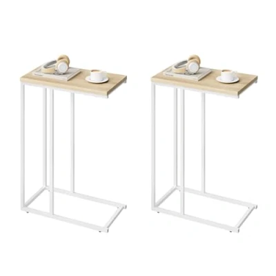 Abbildung von WOLTU Beistelltisch 2er Set Kaffeetisch Couchtisch Sofatisch Nachttisch Betttisch Laptoptisch, Gestell aus Metall, Tischpltte MDF, 45x25x63,5cm(BxTxH), Hell Eiche TSG17hei 2