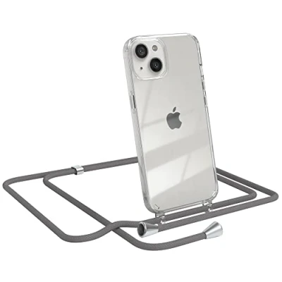 Abbildung von EAZY CASE Handykette kompatibel mit iPhone 13 Handyhülle Umhängeband, Handykordel Schutzhülle, Silikonhülle, Hülle Band, Stylische Kette für Smartphone, Anthrazit